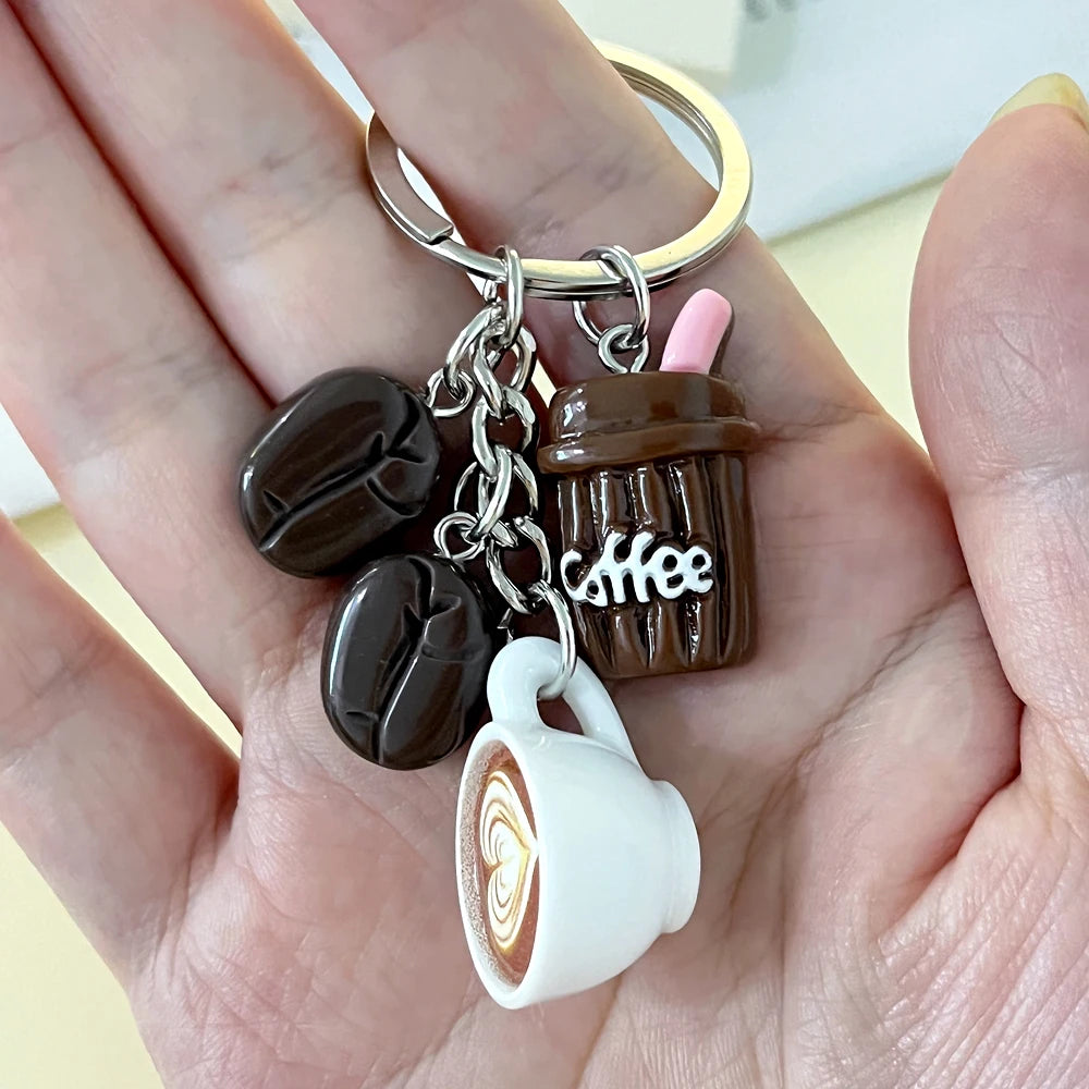 Coffee Cup and Bean Novelty Charm Keychain
