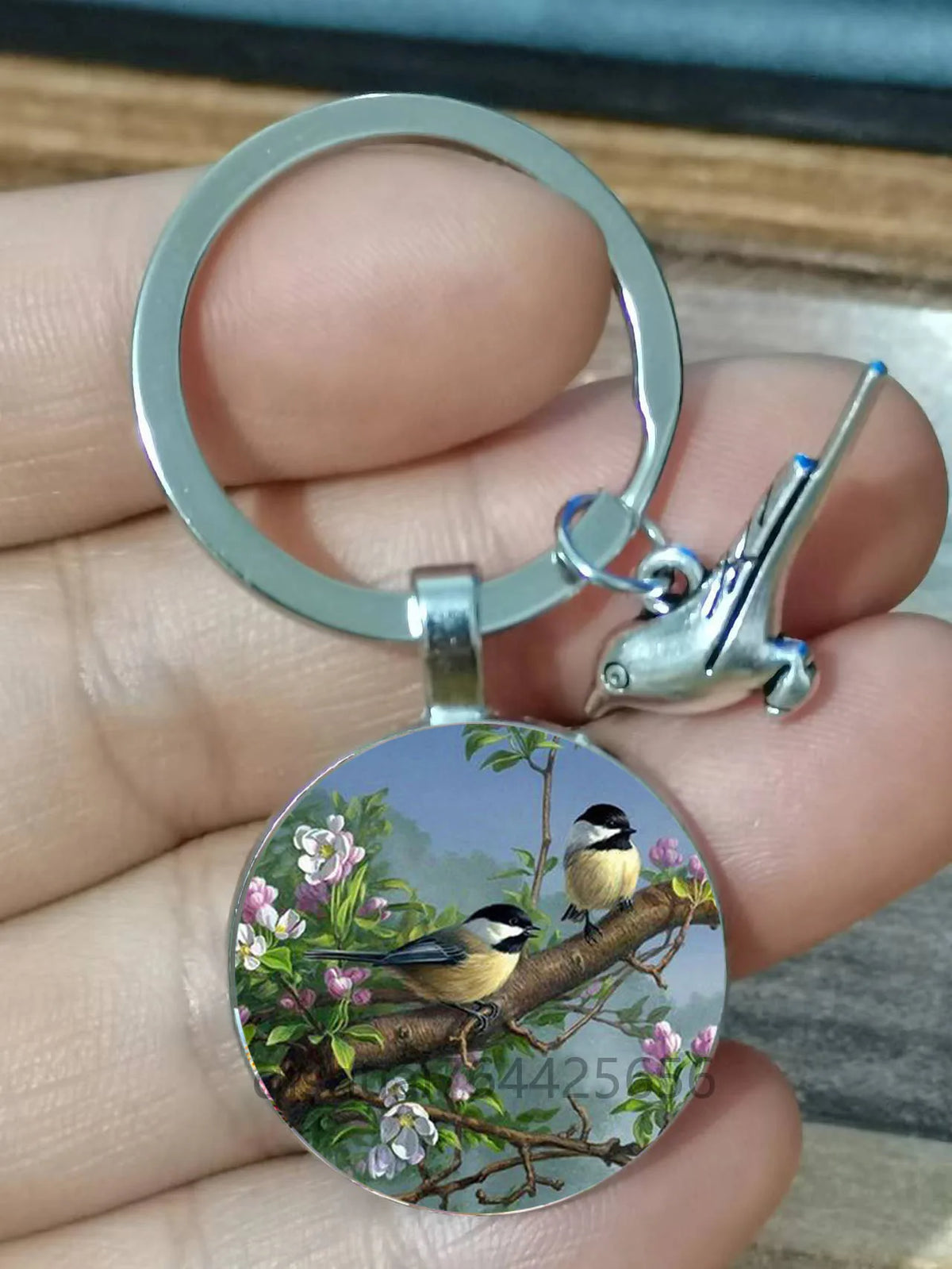 Vintage Round Bird Art Keychain