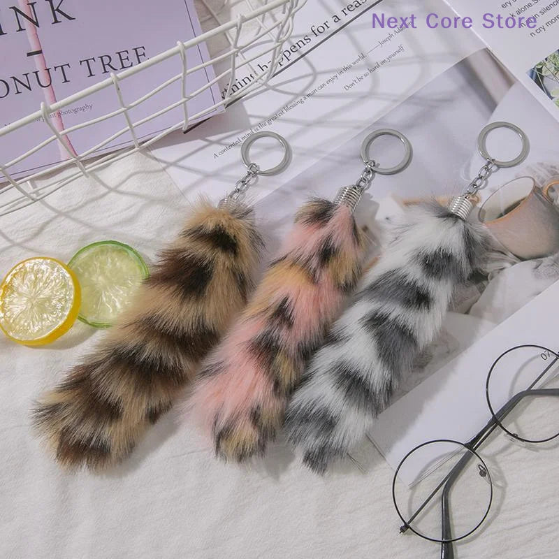 Faux Fur Animal Tail Keychain with Split Ring