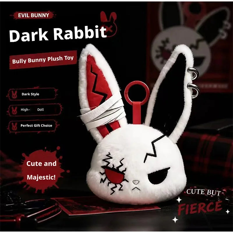 Plush Gothic Rabbit Head Keychain with Ear Piercings