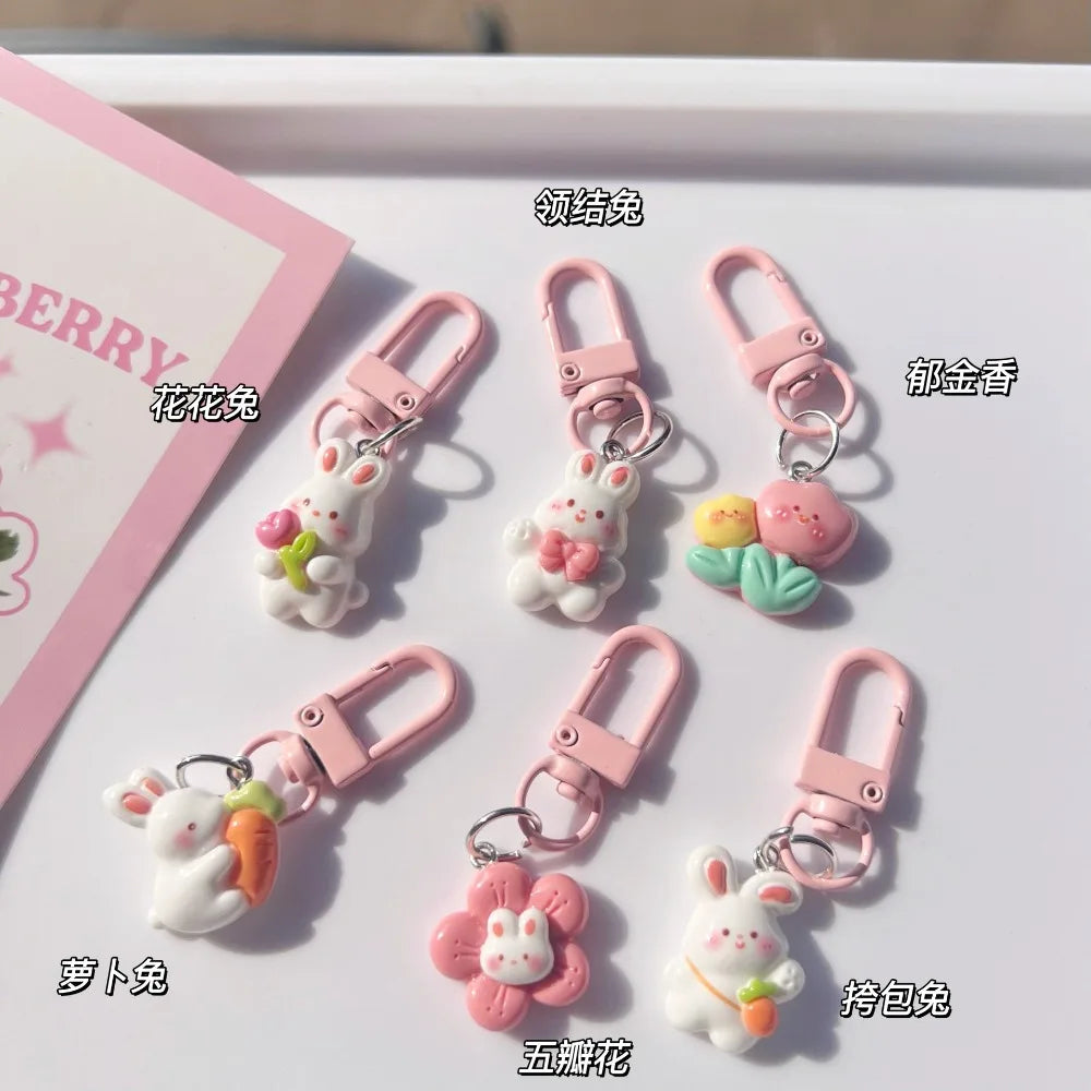 Pastel Bunny and Flower Resin Bag Charm