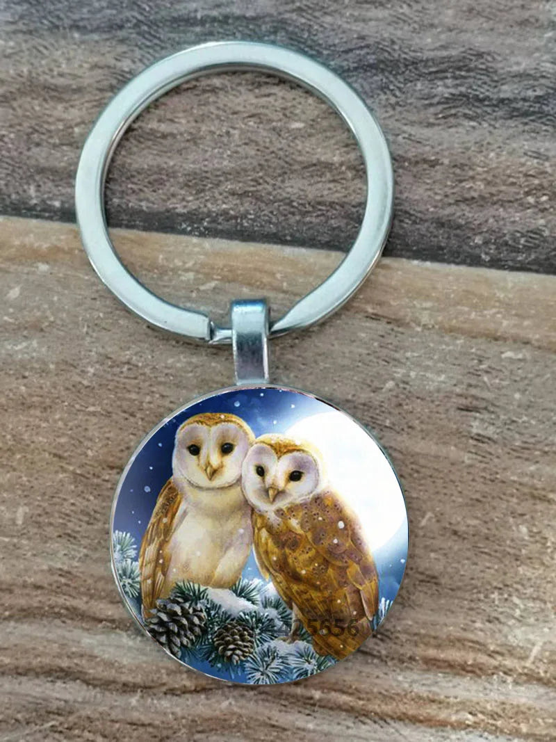 Owl Picture Keychain with Zinc Alloy and Glass