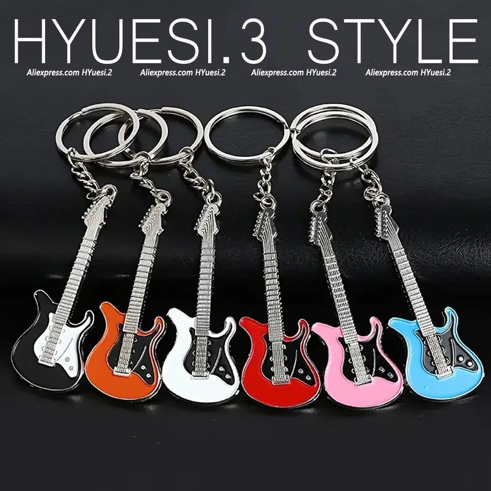 Metal Guitar Keychain in Silver-Tone Zinc Alloy