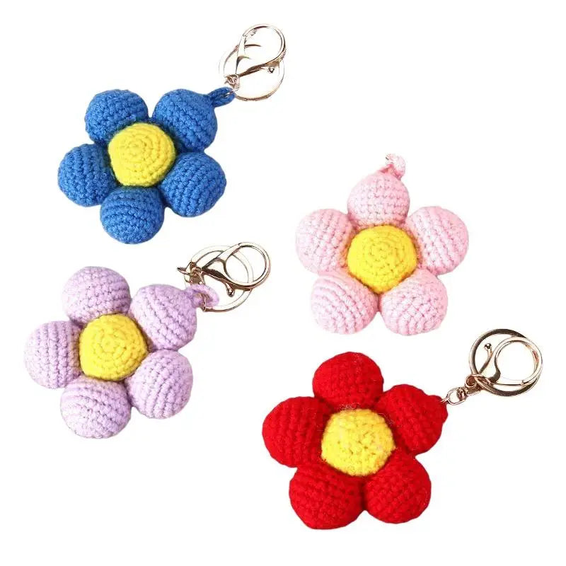 Crochet Flower Keychain with Five-Petal Motif