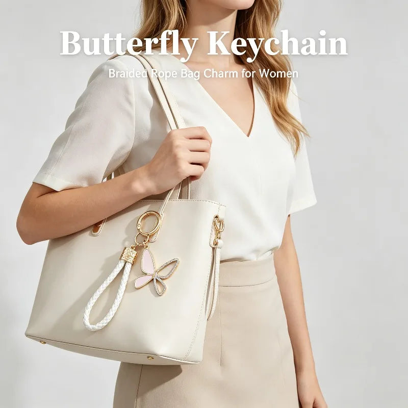 Enamel Butterfly Keychain with Braided Strap