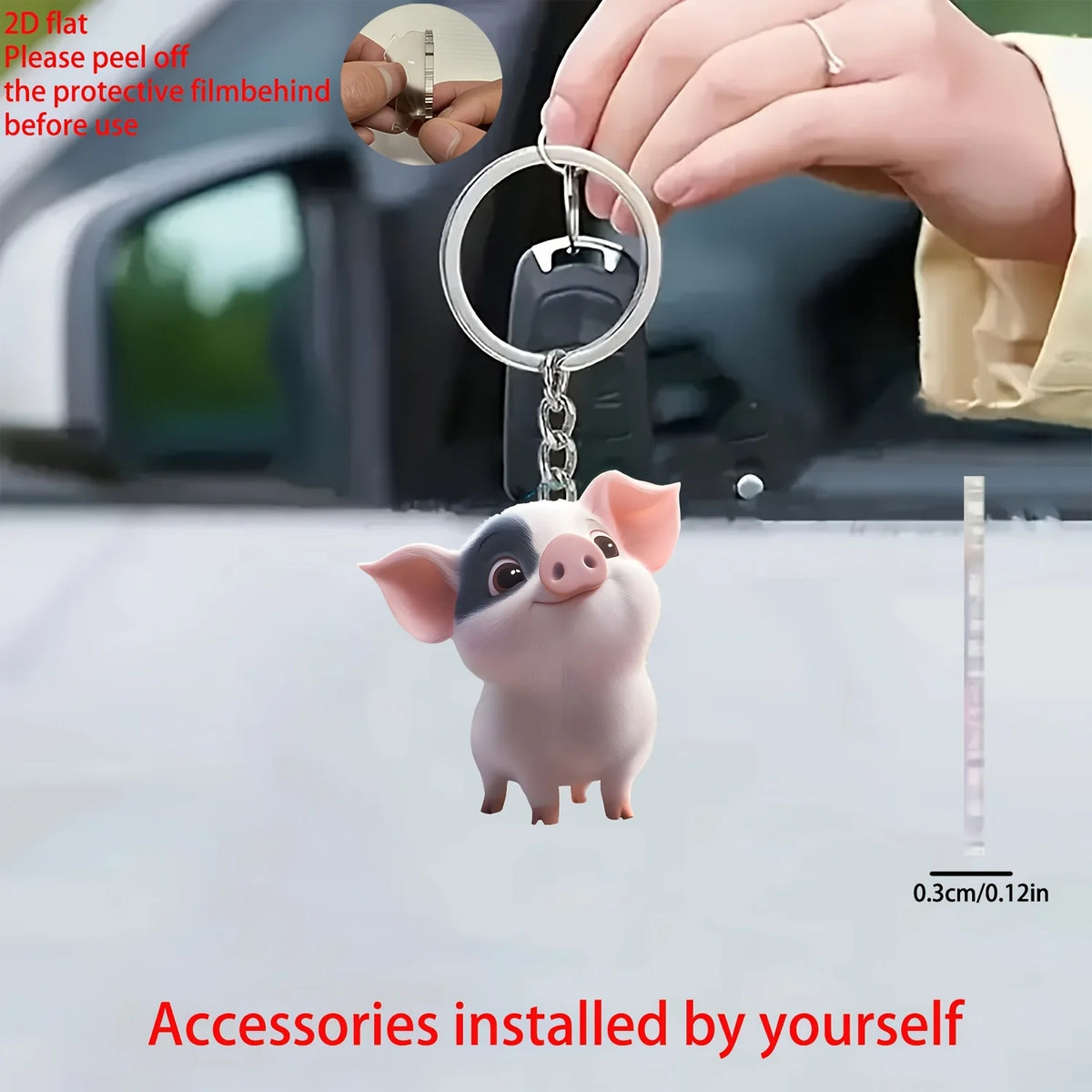 Pig-Shaped Acrylic Keychain with 5 cm Flat Charm