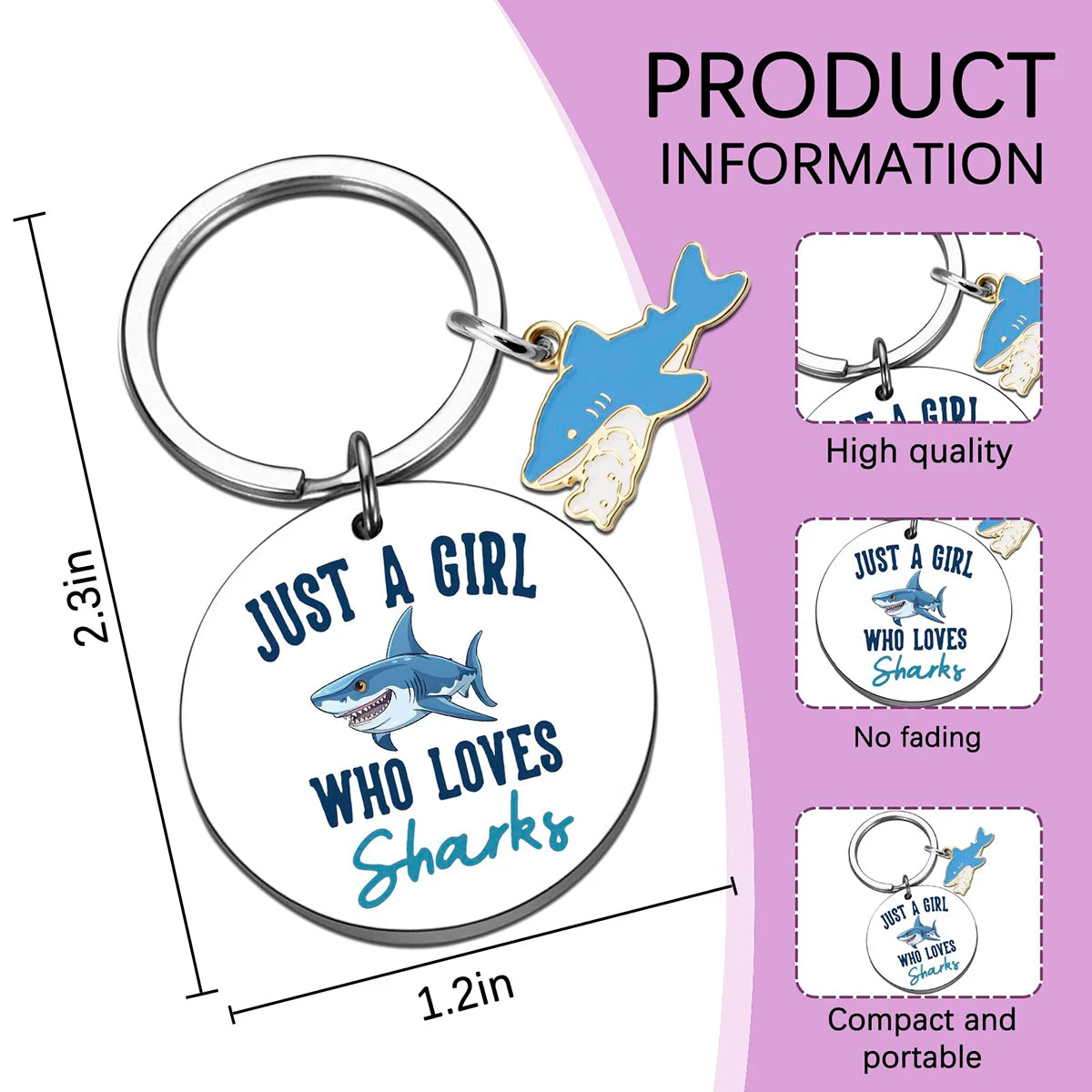 Shark-Themed Keychain with Enamel and Disc Charms