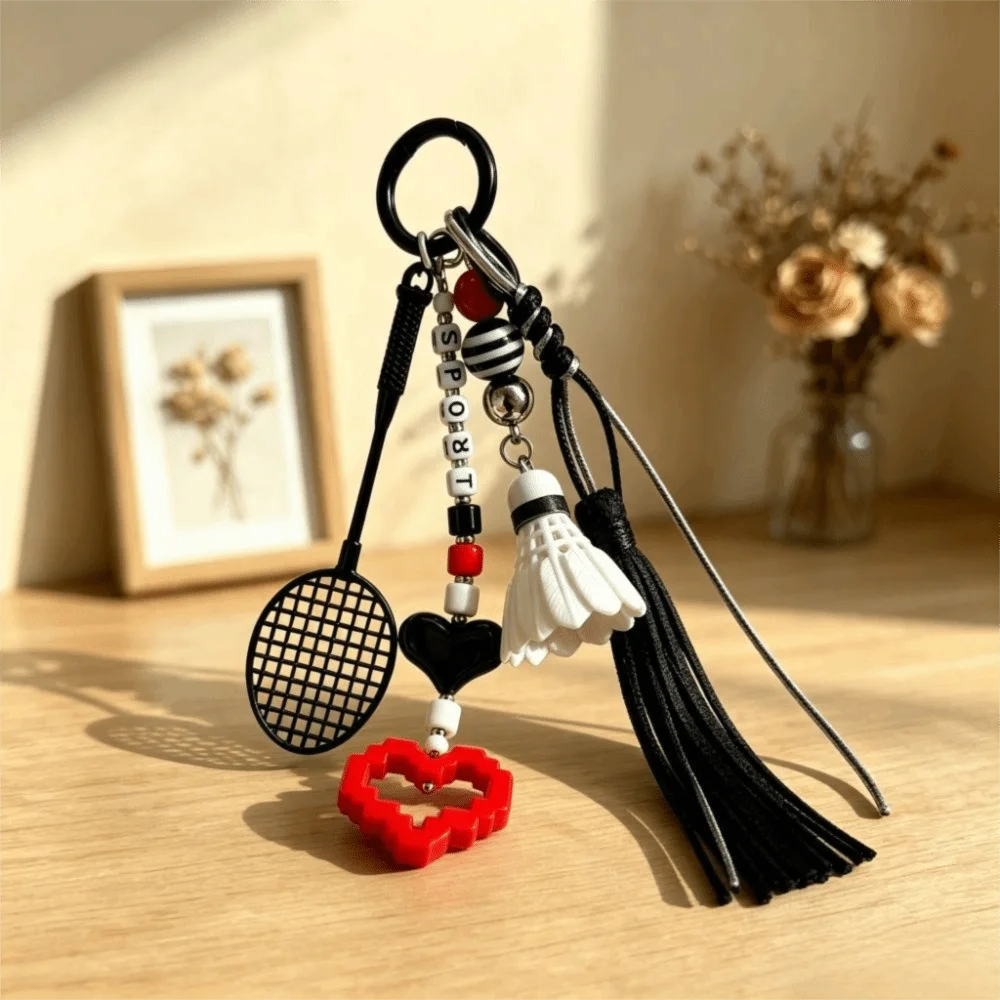 Badminton Racket Keychain with Beaded Accent