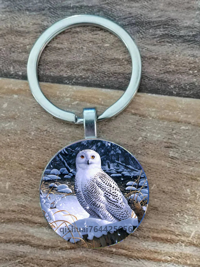 Owl Picture Keychain with Zinc Alloy and Glass