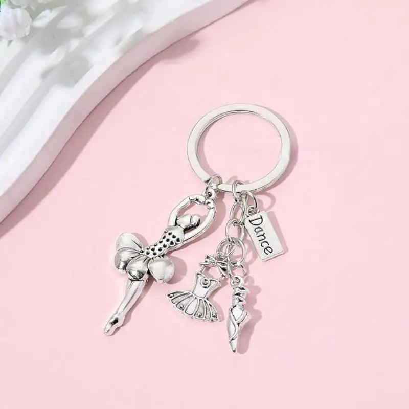 Ballet Dancer Keychain with Silver-Toned Charms