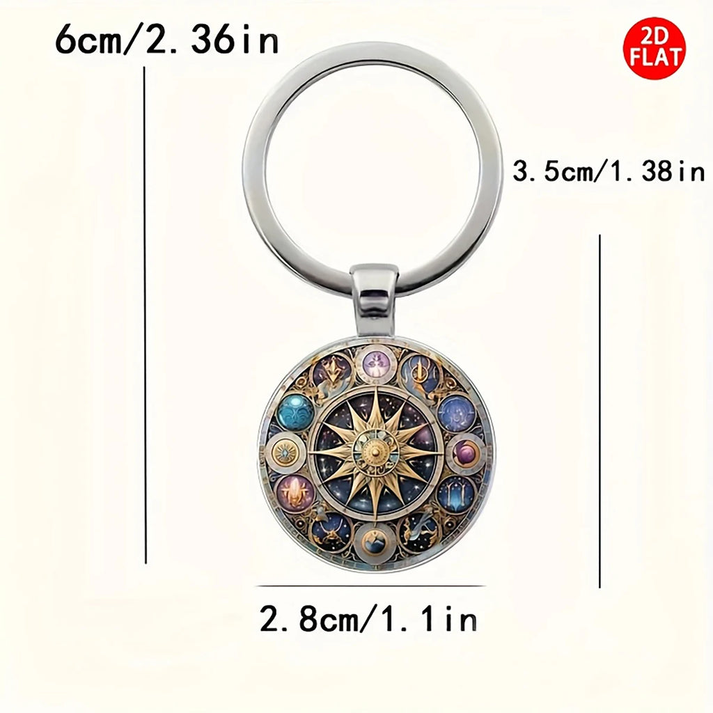 Round Celestial Keychain in Glass and Zinc Alloy