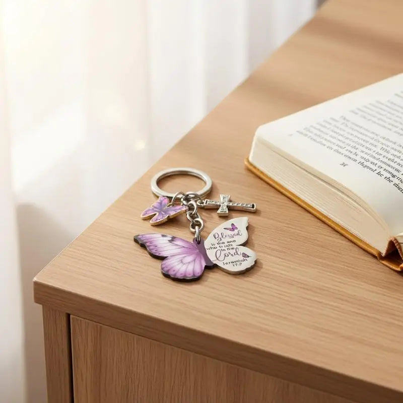 Butterfly Keychain with Inspirational Verse