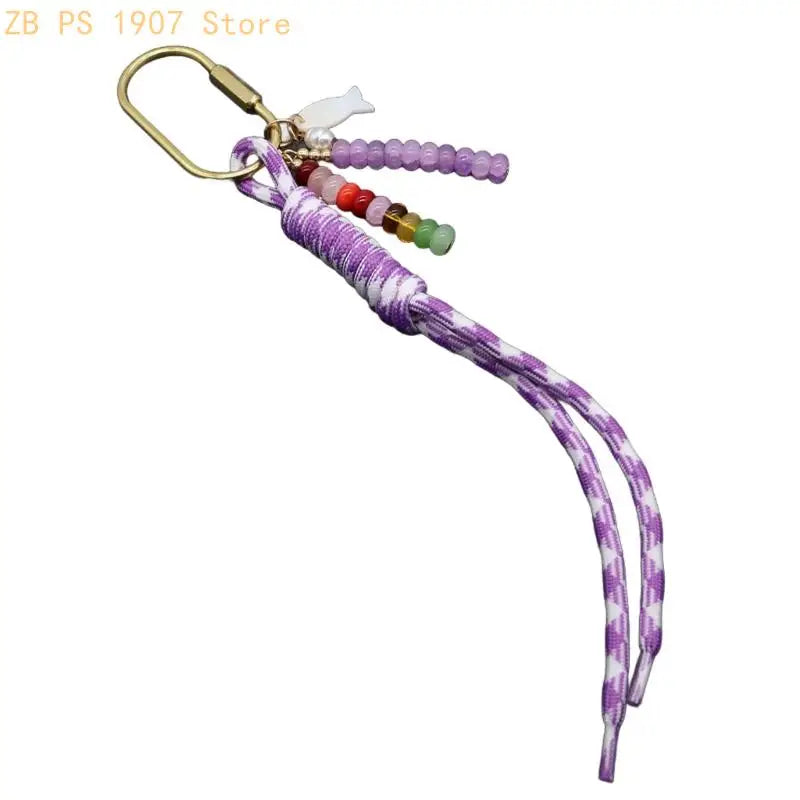 Handwoven Bag Charm Keychain with Fish Accent