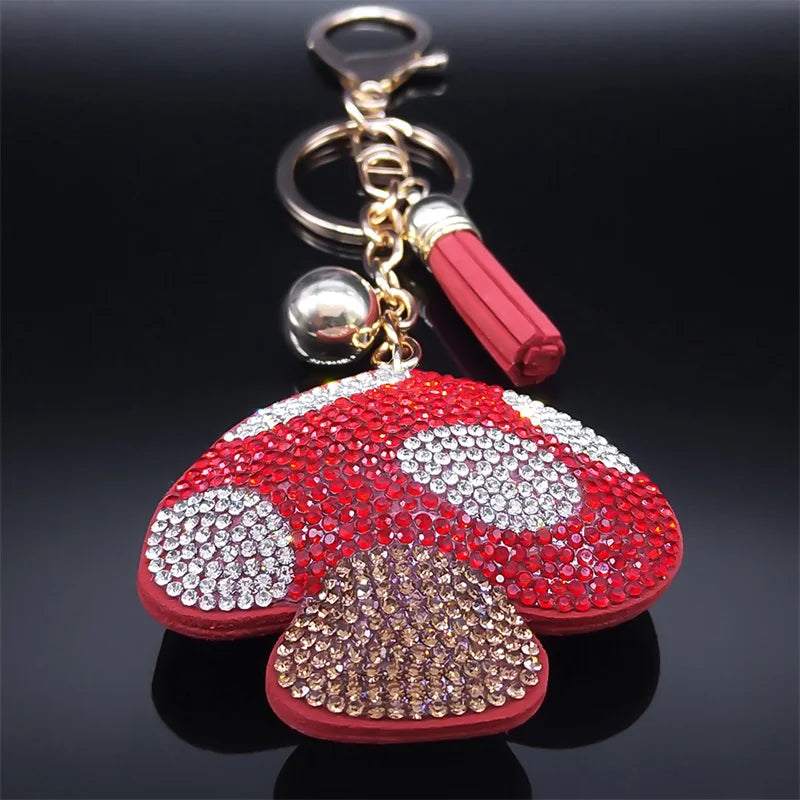 Mushroom Charm Keychain with Red Tassel