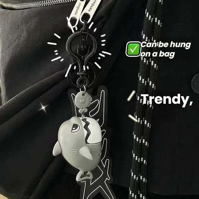Pull String Biting Shark Keychain Funny Stress Relief Fidget Toy Cute Shark Pendant For Backpack Bag Decor Car Key Accessories