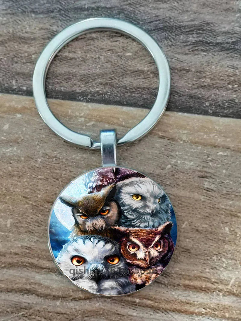 Owl Picture Keychain with Zinc Alloy and Glass