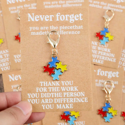 10-Piece Puzzle Keychain Set with Gold-Tone Clasps