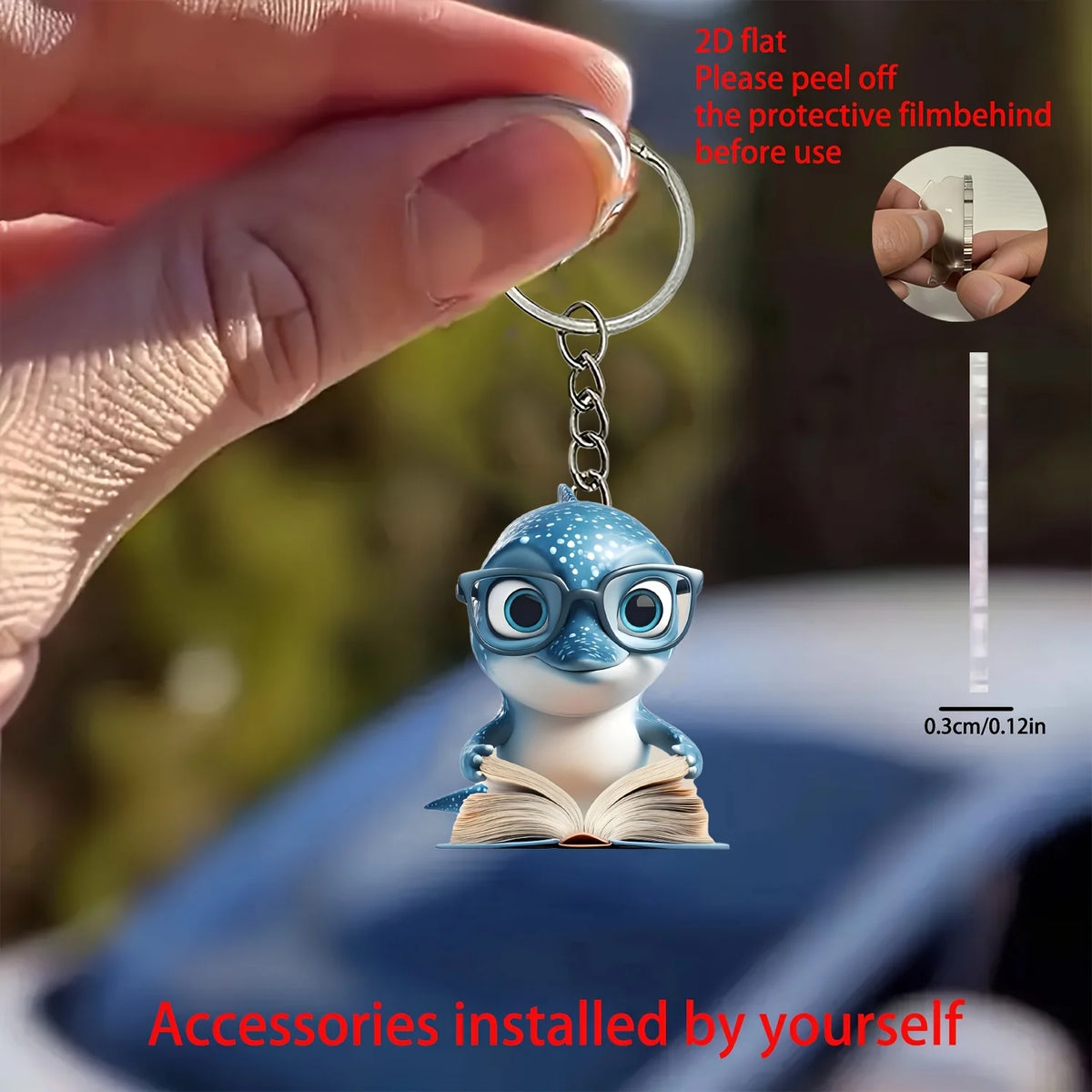 Flat Acrylic Cartoon Shark Keychain