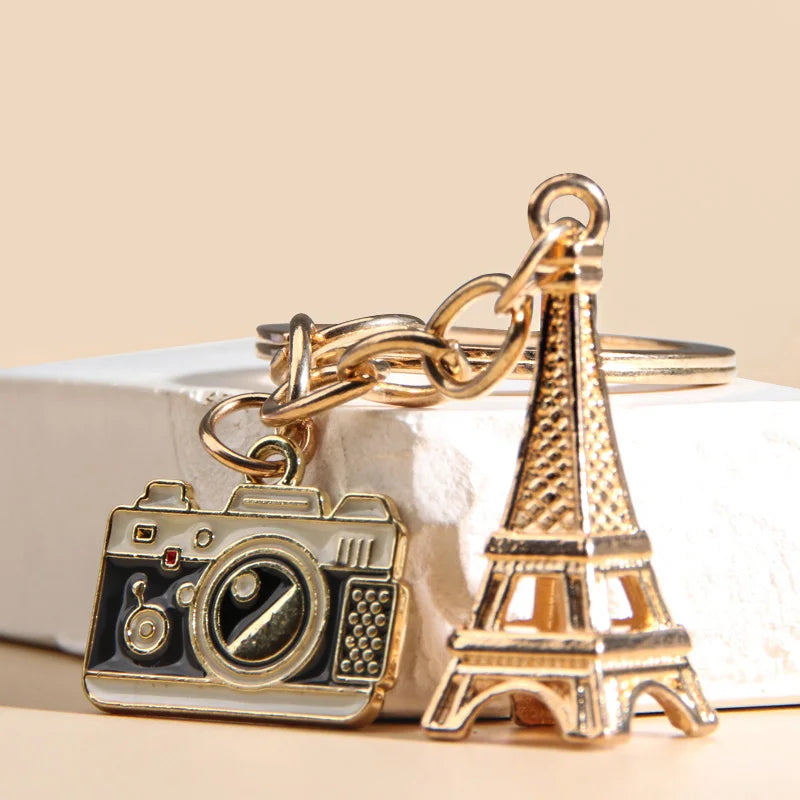 Enamel Camera Keychains  Creative Metal Iron Crafts Eiffel Tower Model Key Rings For Friend Women Men Gift Jewelry
