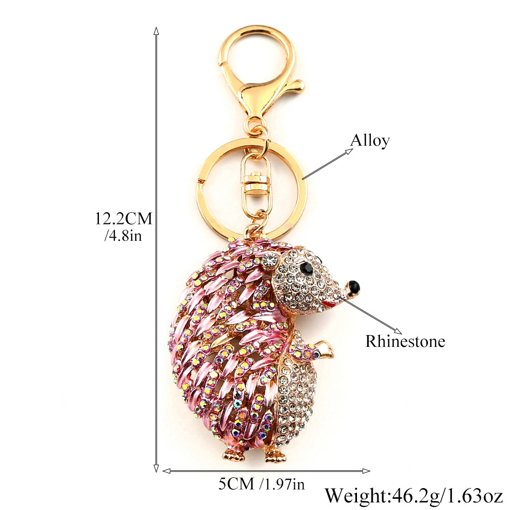 Hedgehog Rhinestone Keychain with Silver Plated Finish
