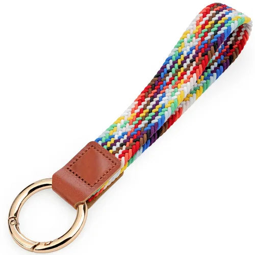 Braided Elastic Wristlet Keychain with Split Ring