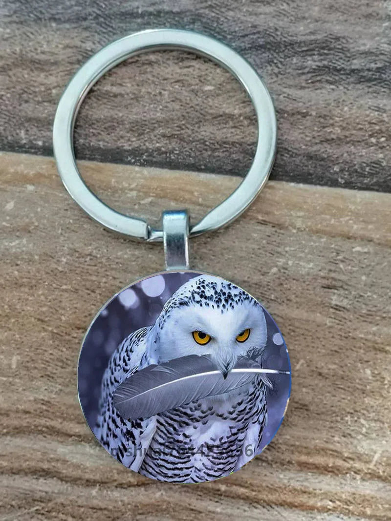 Owl Picture Keychain with Zinc Alloy and Glass