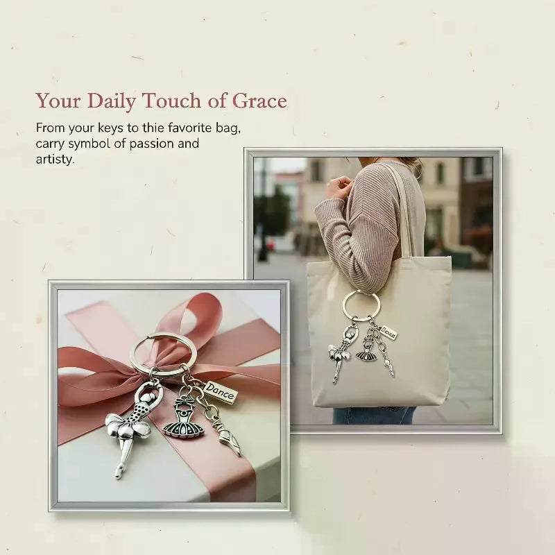 Ballet Dancer Charm Keychain with Engraved Tag