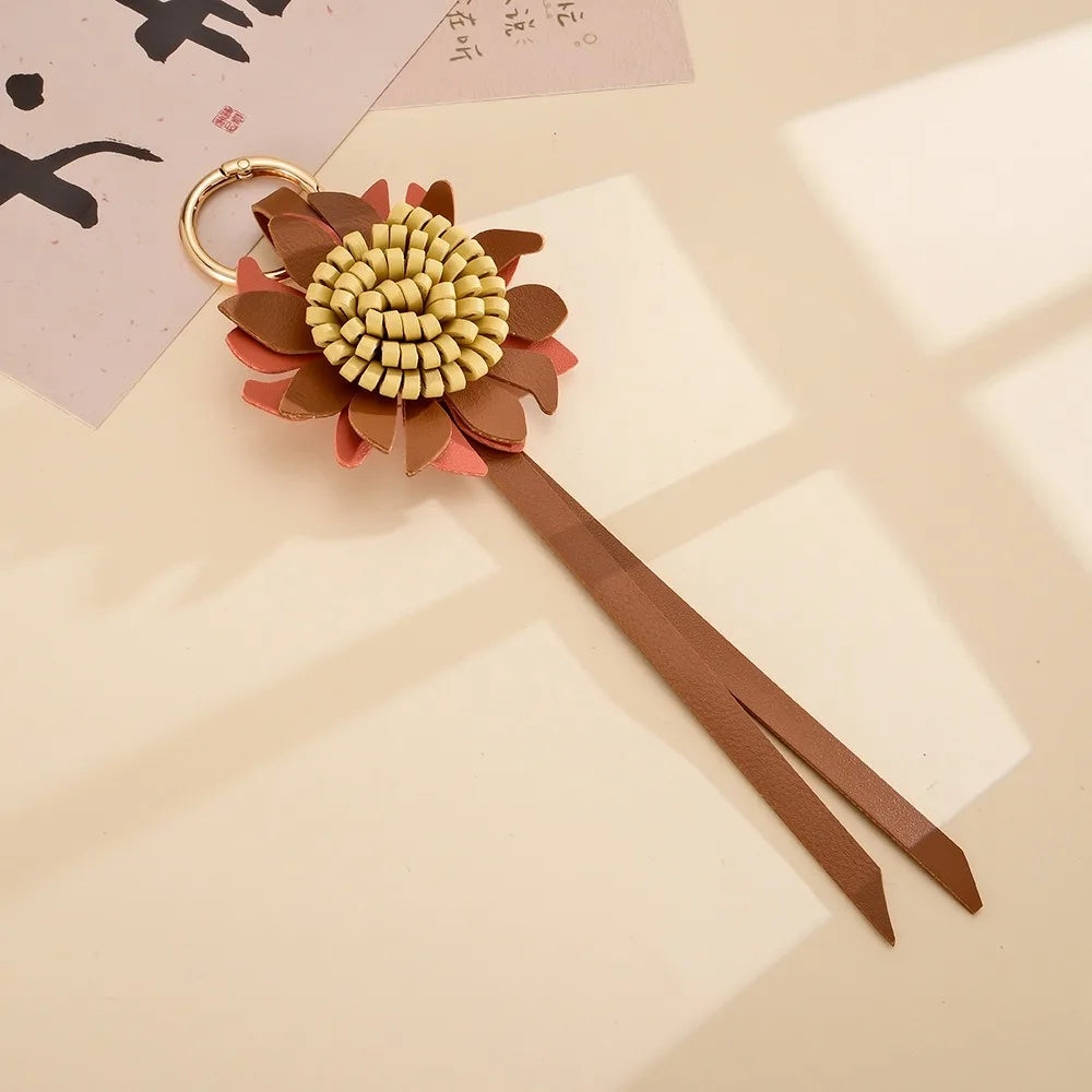 Sunflower PU Leather Bag Charm and Keychain