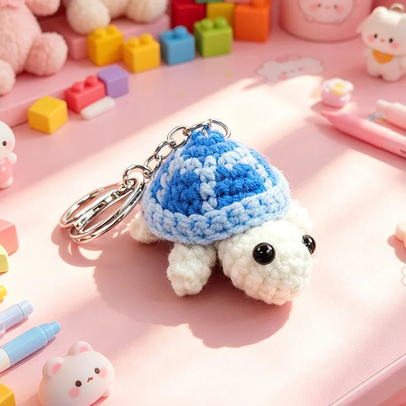 Crocheted Turtle Keychain with Metal Key Ring