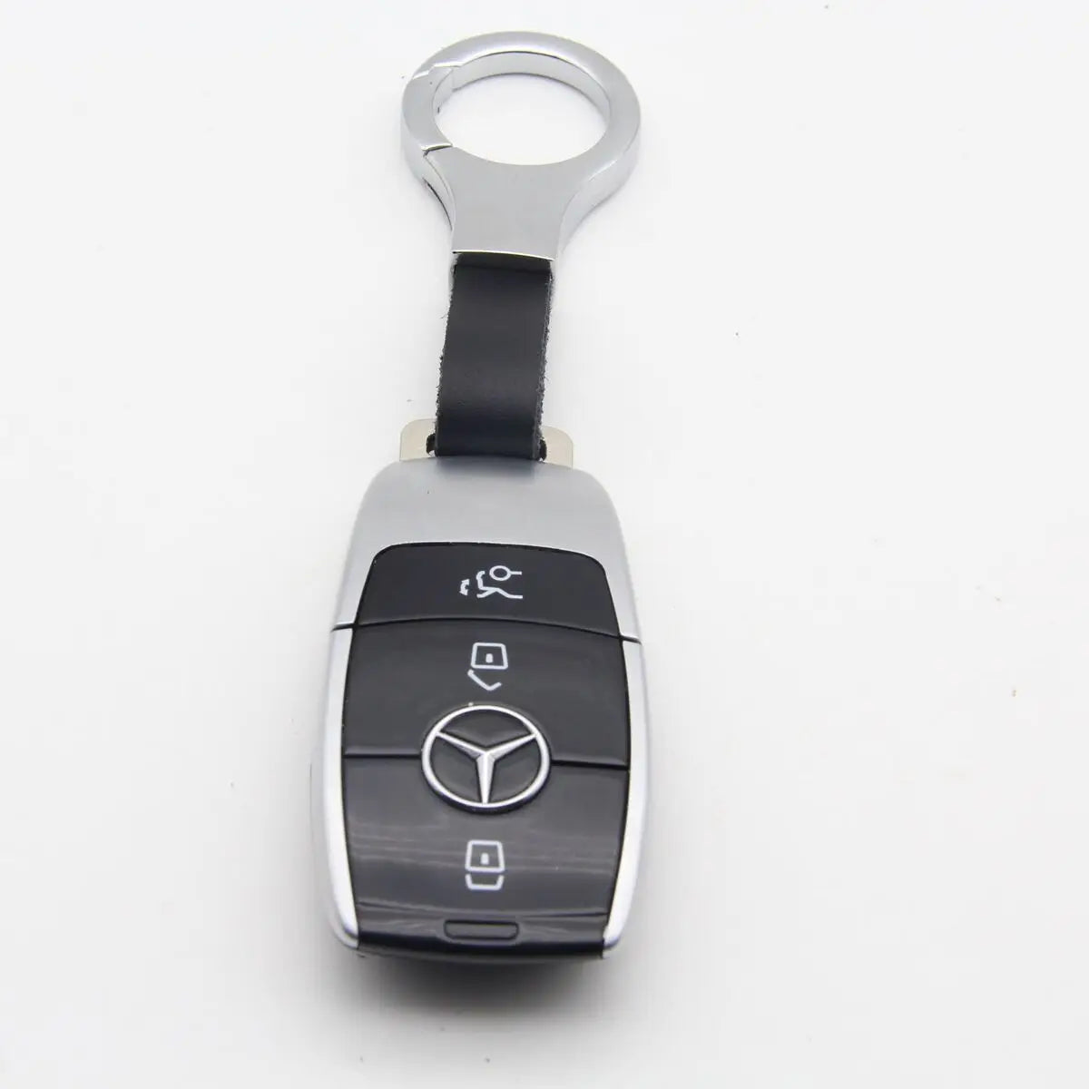 Leather and Metal Keychain with Lock Buckle