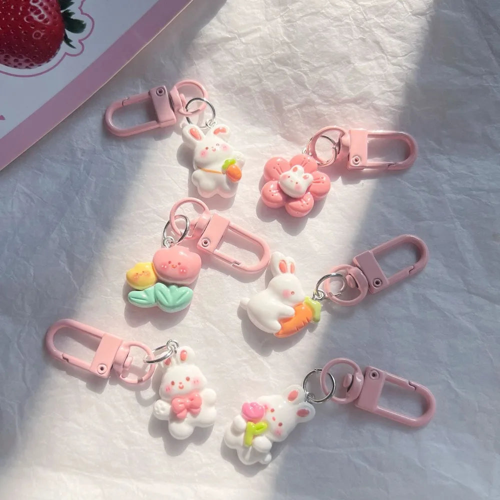 Pastel Bunny and Flower Resin Bag Charm