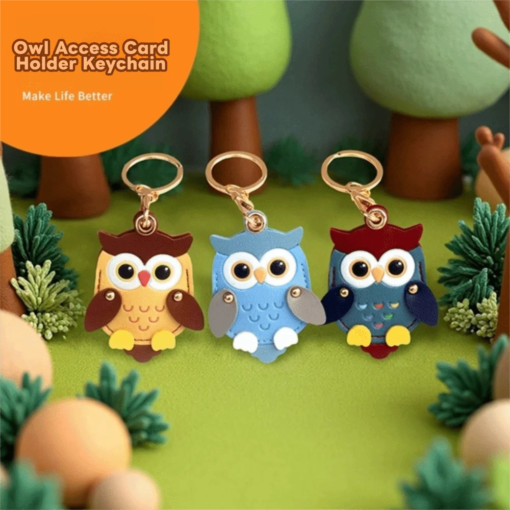 Cartoon Owl Charm Cartoon Owl Keychain Faux Leather High Quality Card Holder Keychain Waterproof Anti-scratch