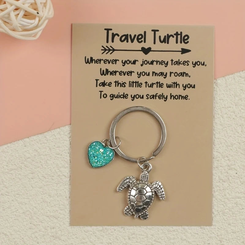 Zinc Alloy Turtle Keychain with Card