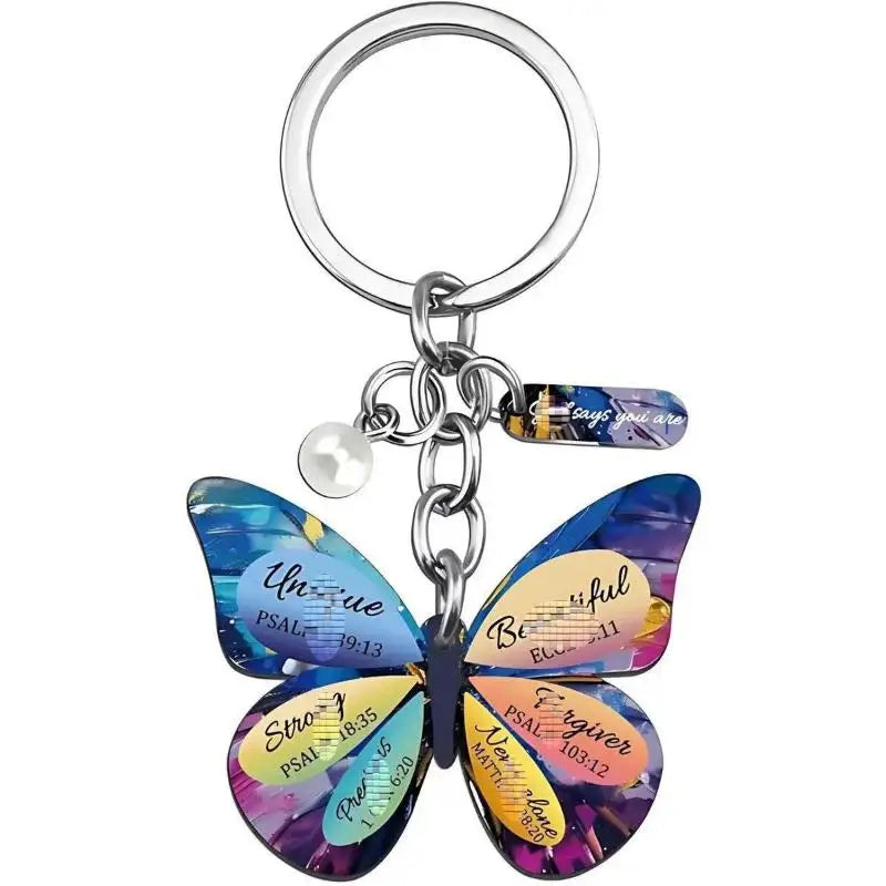 Butterfly Keychain with Inspirational Verse