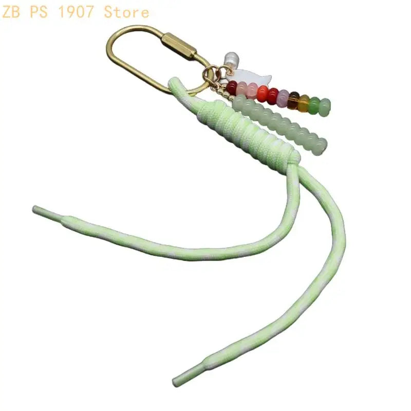 Handwoven Bag Charm Keychain with Fish Accent