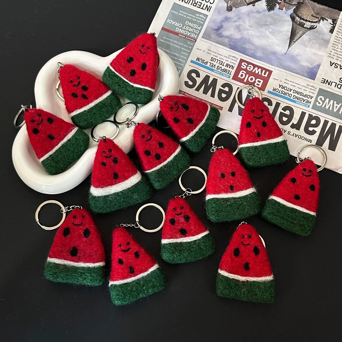 Handmade Wool Felt Watermelon Keychain