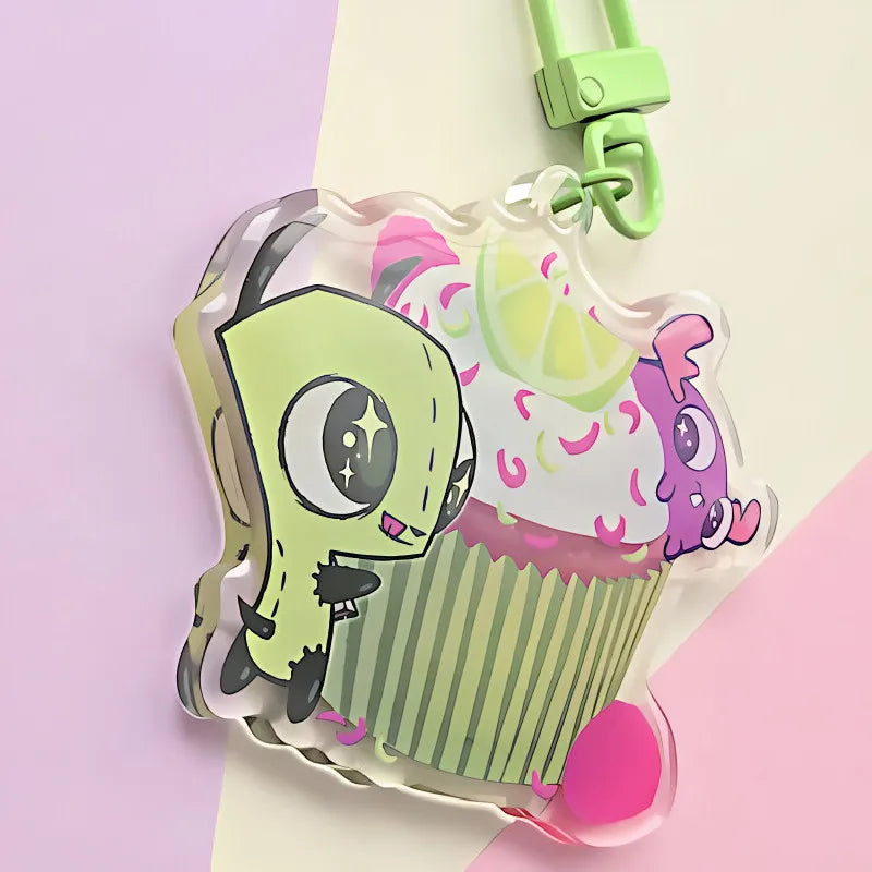 Acrylic Keychain Charms - Colorful, Cake - Shaped | Invader Zim - Inspired Design with Zim, Dib,  Bag or Key Decor