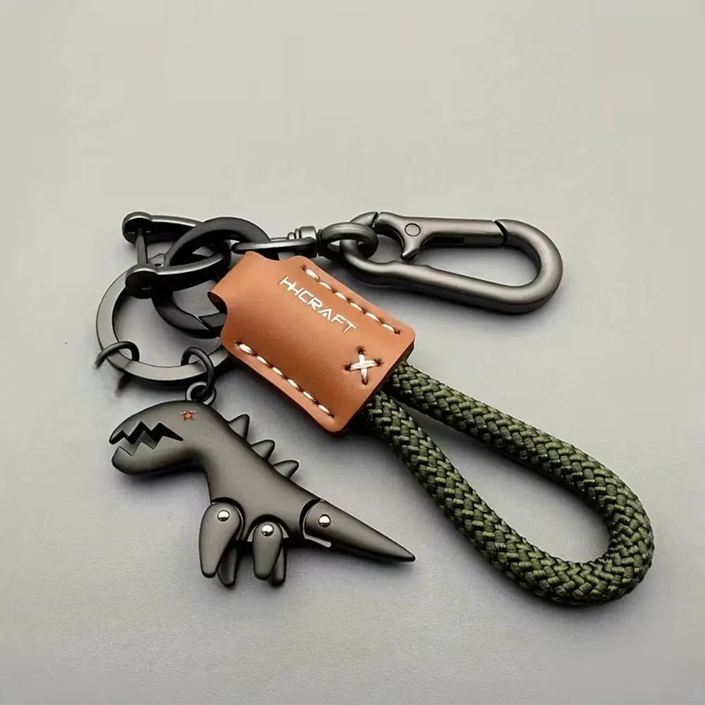 Matte Aluminum Dinosaur Keychain with Leather Cord