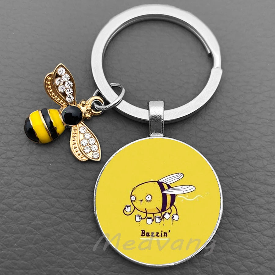 Bee-Themed Glass Dome Keychain with Charm