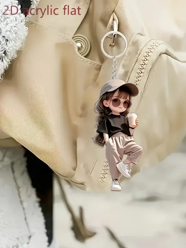 Cartoon Girl Flat Acrylic Keychain