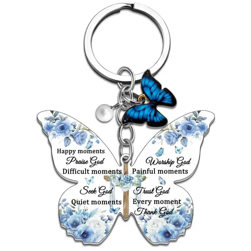 Butterfly Keychain with Inspirational Verse