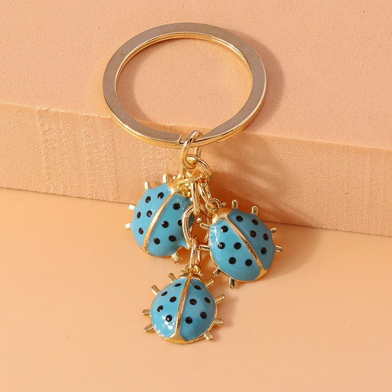 Enamel Ladybug Keychain with Silver-Tone Ring