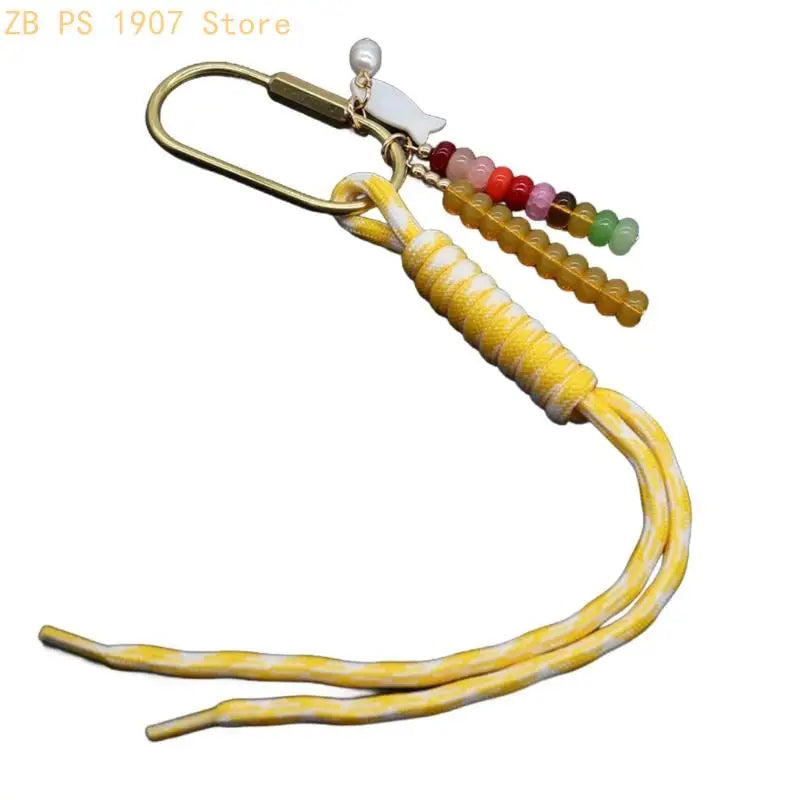 Handwoven Bag Charm Keychain with Fish Accent