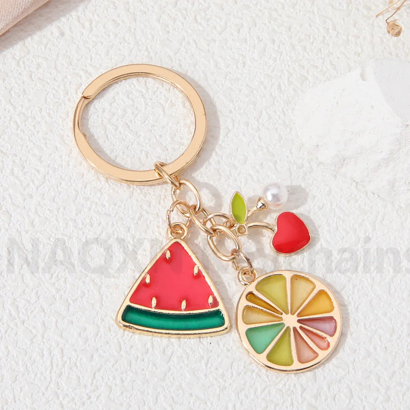 Cartoon Fruit Acrylic Keychain with O-Buckle Clasp