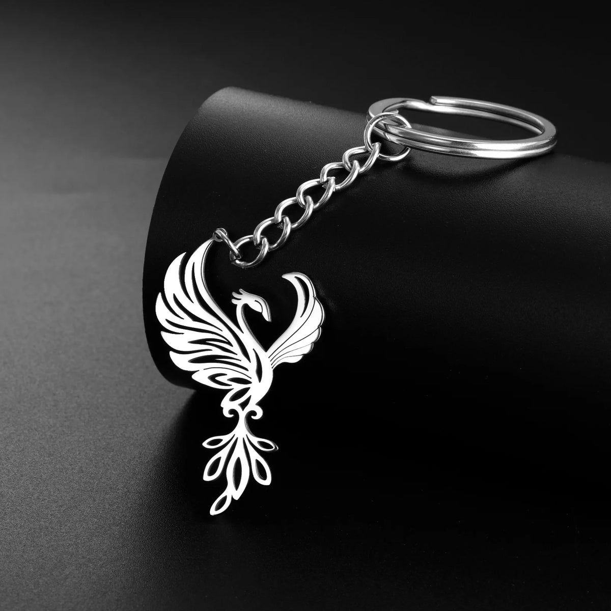 Stainless Steel Phoenix and Owl Keychain
