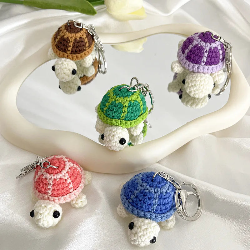 Handmade Crocheted Turtle Keychain with Stainless Steel Clasp