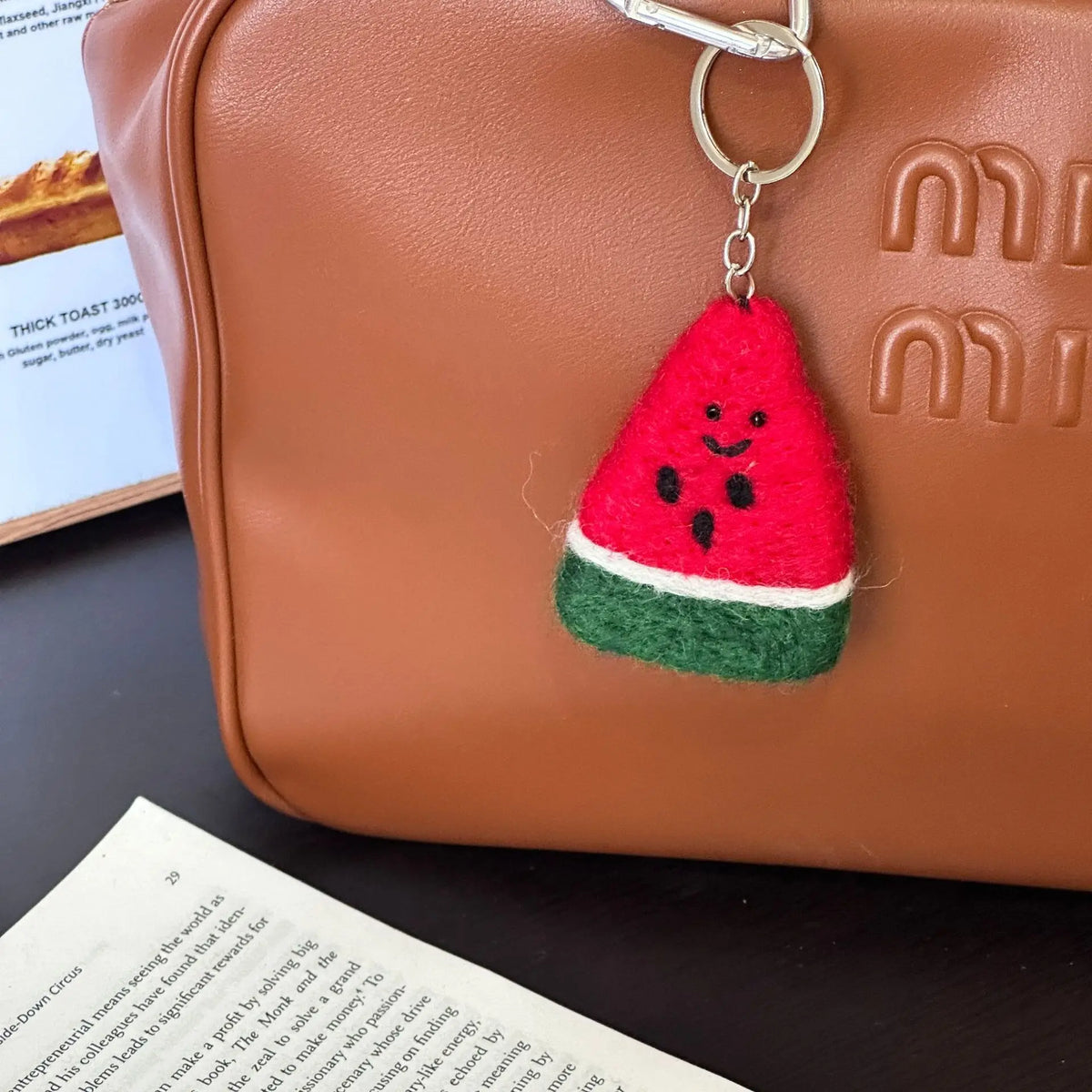 Handmade Wool Felt Watermelon Keychain