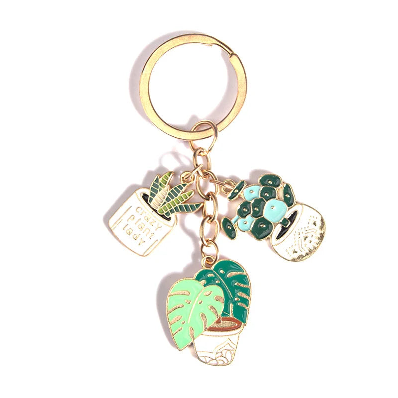 Potted Cactus Enamel Keychain