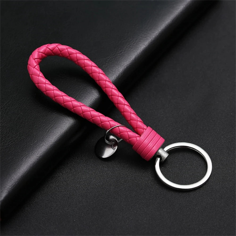 Braided PU Leather Keychain with Silver Buckle