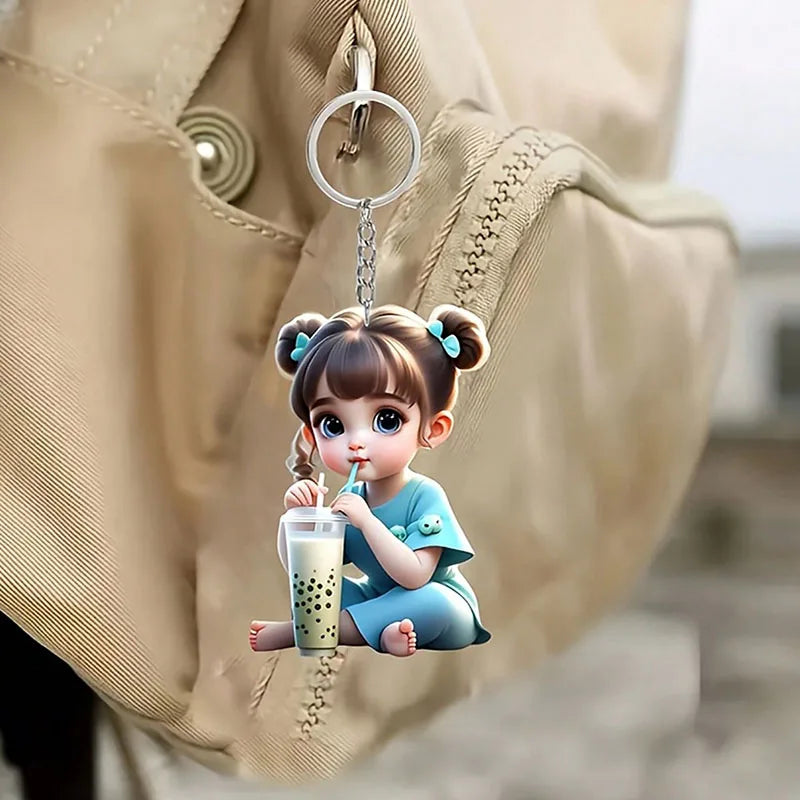 Cartoon Girl Flat Acrylic Keychain